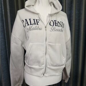 California Malibu Beach White Zip-Up Hoodie